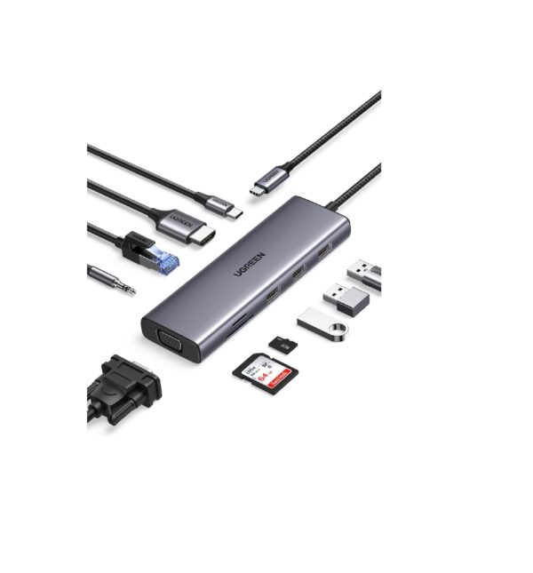 UGREEN USB C Hub, 10-in-1 USB C Docking Station Dual Monitor with 4K HDMI, VGA, Ethernet, 100W Power Delivery