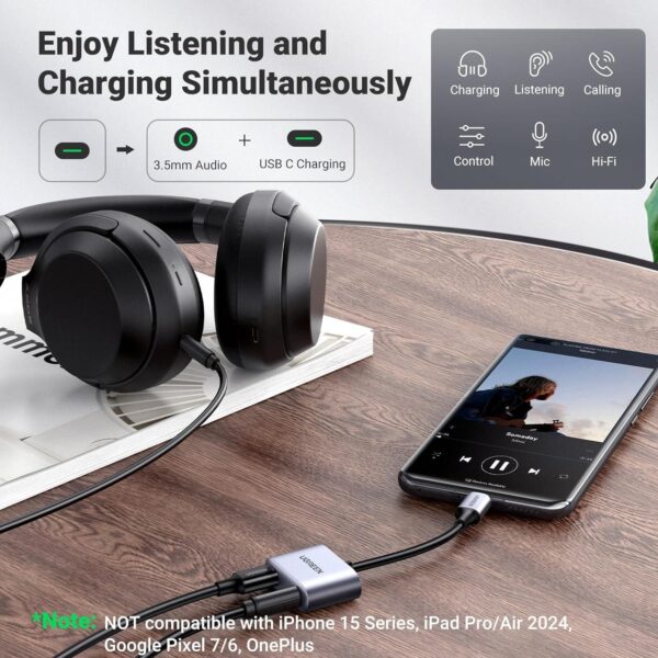 ⁦USB C To 3.5mm Headphone Jack Adapter New Audio Charger Adapter DAC Type C⁩ - الصورة ⁦2⁩