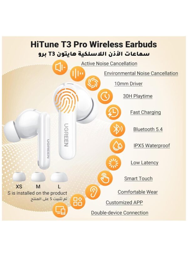 HiTune T3 Pro Bluetooth 5.4 Earbuds, Active Noise Cancellation Earphones - Image 2