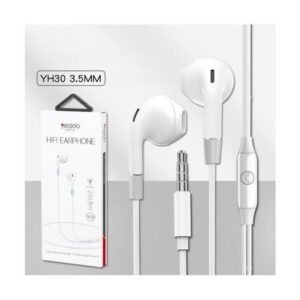 YH30 Metal Earphone 3.5mm In-Ear Wired Earbuds With Mic Stereo Bass Headphone Headset White