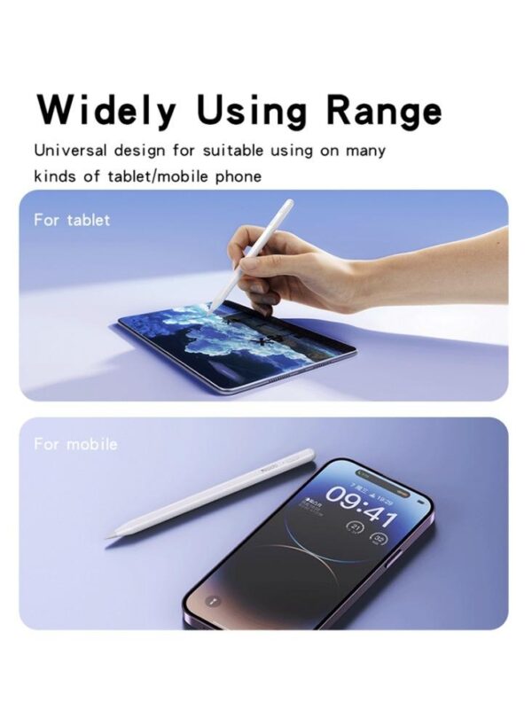 ⁦ST15 Aluminum Alloy Pom Tip No Delay Universal Active Stylus Pen With Magnetic Adhesive Design White⁩ - الصورة ⁦3⁩