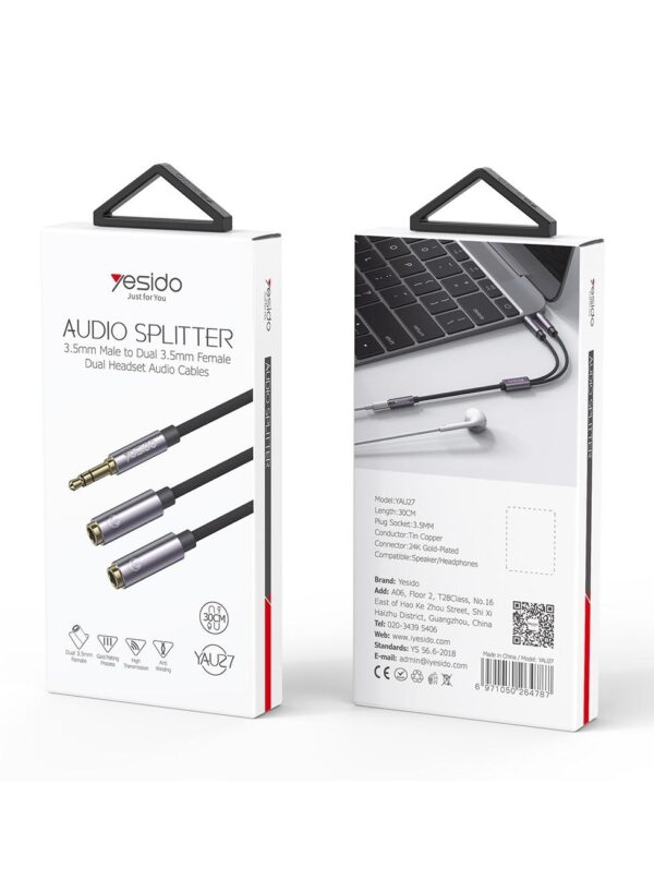 ⁦YAU27 3.5mm Male to Dual 3.5mm Female Audio Cable⁩ - الصورة ⁦4⁩