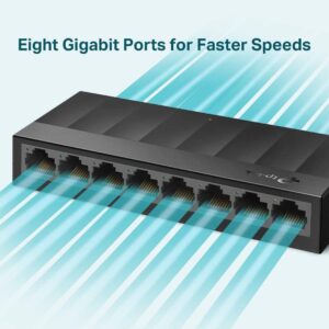 8-Port Gigabit Desktop Switch, 8 Gigabit RJ45 Ports, Desktop Plastic Case