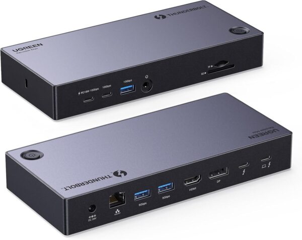 Thunderbolt 4 Dock 40Gbps Three Display Docking Station (Triple 4K@60Hz, 8K Single Display), 13-in-1 Docking Station 140W GaN Charge Input, MicroSD&SD 4.0, Ethernet, 3.5mm Aux (13-in-1)