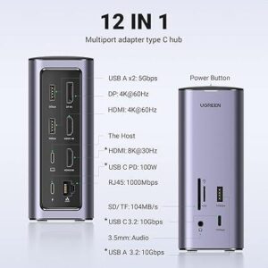 UGREEN USB C Docking Station,12-in-1 Dock Triple Display Monitor, HDMI DP 4k@60Hz (8K Max), 10 Gbps USB-C and USB A, Ethernet, Audio, SD/TF, 100W Charging for MacBook and More.