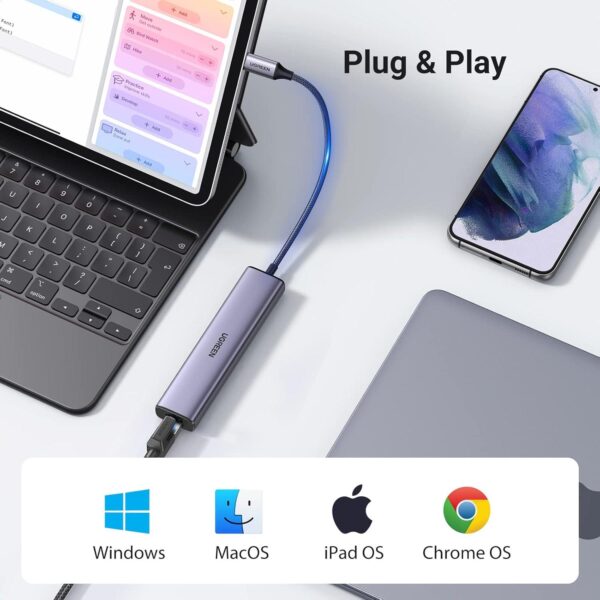 ⁦USB-C to 3×USB3.0 Hub+RJ45 (1000M) Ethernet Adapter (4-in-1)⁩ - الصورة ⁦3⁩