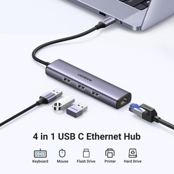 ⁦USB-C to 3×USB3.0 Hub+RJ45 (1000M) Ethernet Adapter (4-in-1)⁩ - الصورة ⁦4⁩