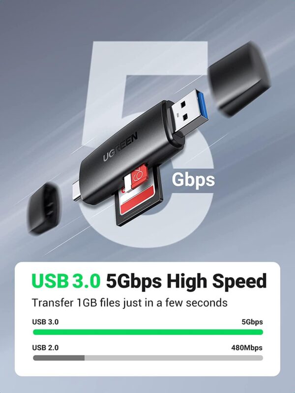 USB 3.0 + USB Type c - OTG - Card Reader (Black) - Image 3