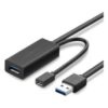 2-in-1 USB 3.0 A Male to Female + Micro USB Extension Cable 10m (Black)