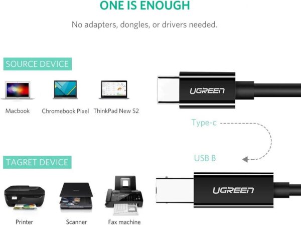USB-C to USB 2.0 Print Cable 2m  Black - Image 3