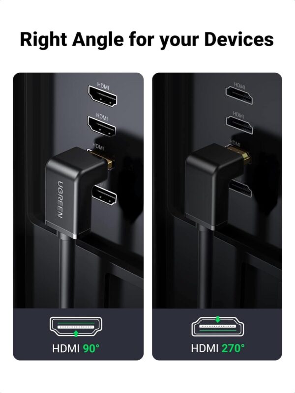 ⁦UGREEN HDMI Cable Right Angle 90 Degree 2m (Black)⁩ - الصورة ⁦2⁩