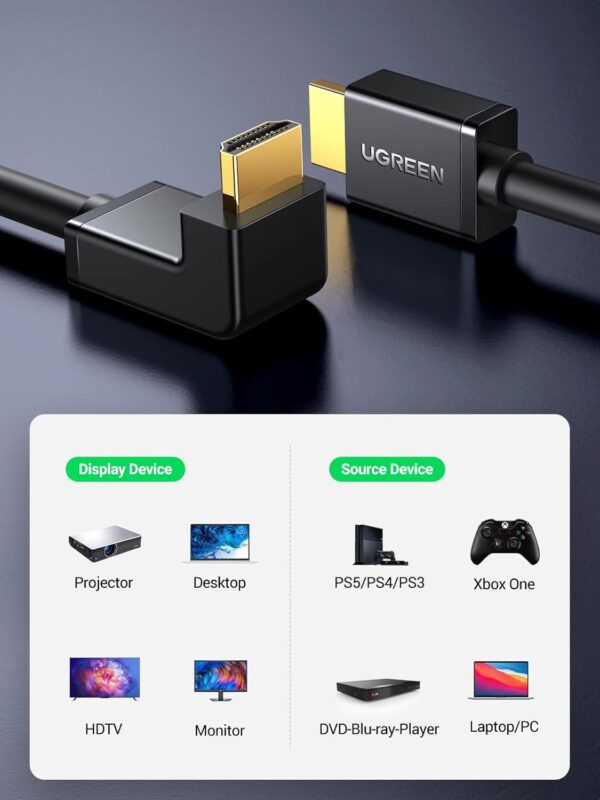 ⁦HDMI 4K Cable Male to Male 90 Degree Black 3m -10174⁩ - الصورة ⁦3⁩
