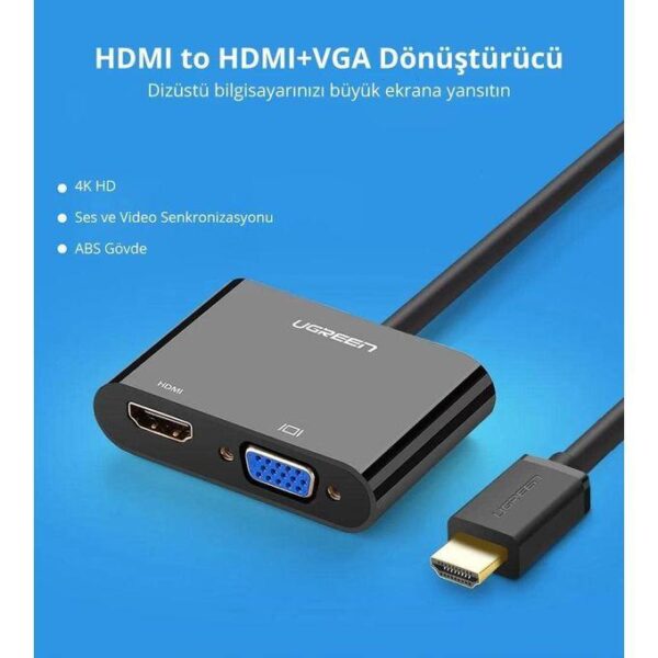 ⁦UGREEN HDMI to VGA + HDMI Converter -Black⁩ - الصورة ⁦2⁩