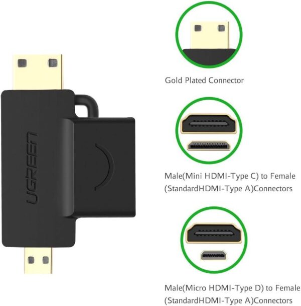 Micro HDMI + Mini HDMI Male to HDMI Female Adapter -Black- 20144 - Image 2