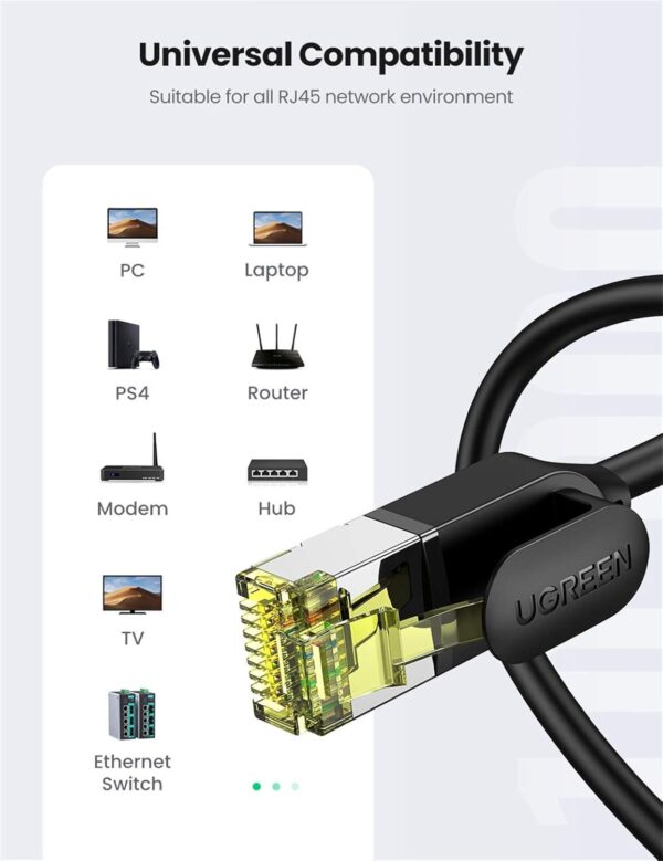 ⁦UGREEN CAT7 Shielded Round Fine Cable Modular Plugs 2m⁩ - الصورة ⁦3⁩