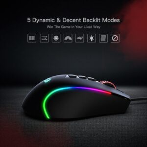 M612 Predator RGB Gaming Mouse, 8000 DPI Wired Optical Gamer Mouse with 11 Programmable Buttons & 5 Backlit Modes, Software Supports DIY Keybinds Rapid Fire Button