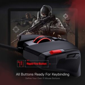 M612 Predator RGB Gaming Mouse, 8000 DPI Wired Optical Gamer Mouse with 11 Programmable Buttons & 5 Backlit Modes, Software Supports DIY Keybinds Rapid Fire Button