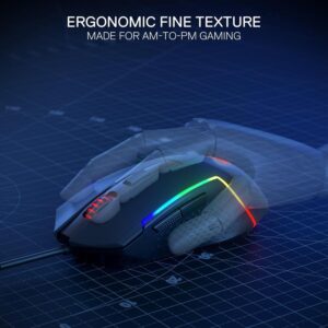 M616 RGB Gaming Mouse, 10000 DPI Wired Optical Mouse with 6 Programmable Buttons & 8 Backlit Modes, Software Supports DIY Keybinds