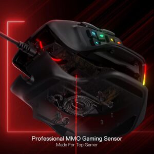 M811 Aatrox MMO Gaming Mouse, 15 Programmable Buttons, Wired RGB Gaming Mouse with Natural Ergonomic Grip, 10 Side Macro Keys