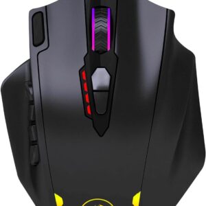 M908 12400 DPI Impact MMO Gaming Mouse w/ 18 Programmable Buttons, Weight Tuning Cartridge, 12 Side Buttons