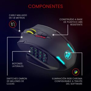 M908 12400 DPI Impact MMO Gaming Mouse w/ 18 Programmable Buttons, Weight Tuning Cartridge, 12 Side Buttons