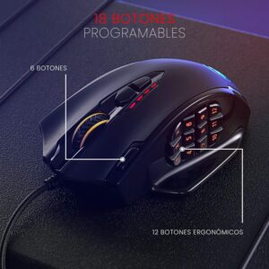 M908 12400 DPI Impact MMO Gaming Mouse w/ 18 Programmable Buttons, Weight Tuning Cartridge, 12 Side Buttons