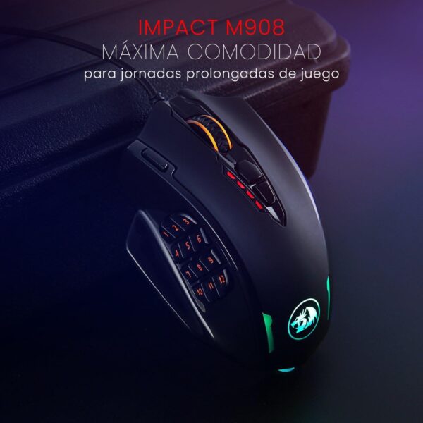 M908 12400 DPI Impact MMO Gaming Mouse w/ 18 Programmable Buttons, Weight Tuning Cartridge, 12 Side Buttons - Image 6
