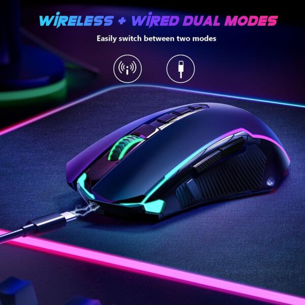 M910-KS Ranger Lite Wireless Gaming Mouse 8000 DPI, PC Gaming Mice with Fire Button, RGB Backlit Programmable Ergonomic Mouse Gamer, Rechargeable, 70Hrs for Windows, Mac Gamer, Black - Image 5