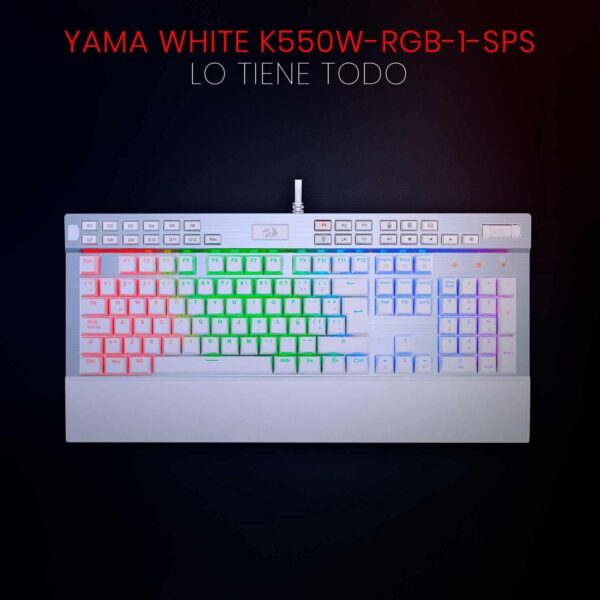 ⁦K550W Yama White Spanish Mechanical Keyboard, RGB for Gaming with Dedicated Multimedia Keys, Purple Switches, Detachable-Magnetic Wrist Rest⁩ - الصورة ⁦5⁩