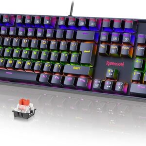 K551 Mechanical Gaming Keyboard Wired with Red Switches Cherry MX Equivalent for Windows Gaming PC UK Layout (Rainbow RGB Backlit Black)