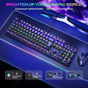 K551 Mechanical Gaming Keyboard Wired with Red Switches Cherry MX Equivalent for Windows Gaming PC UK Layout (Rainbow RGB Backlit Black)
