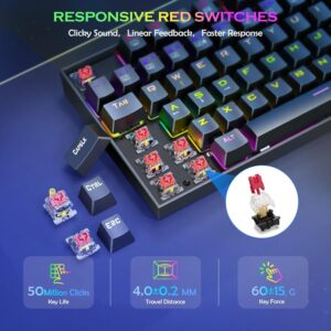 K551 Mechanical Gaming Keyboard Wired with Red Switches Cherry MX Equivalent for Windows Gaming PC UK Layout (Rainbow RGB Backlit Black)