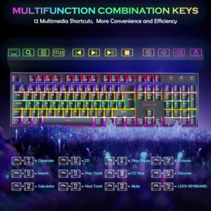 K551 Mechanical Gaming Keyboard Wired with Red Switches Cherry MX Equivalent for Windows Gaming PC UK Layout (Rainbow RGB Backlit Black)