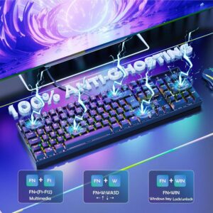 K551 Mechanical Gaming Keyboard Wired with Red Switches Cherry MX Equivalent for Windows Gaming PC UK Layout (Rainbow RGB Backlit Black)