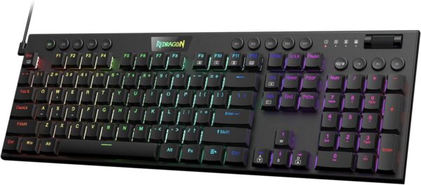 K619 Horus RGB Mechanical Keyboard, Ultra-Thin Designed Wired Gaming Keyboard w/Low Profile Keycaps, Dedicated Media Control & Linear Red Switch, Pro Software Supported