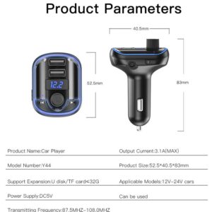 Y44 Bluetooth V5.0 FM Transmitter 3.1A Dual USB Car Charger RGB Backlight LED Digital Display Wireless Radio Adapter Hi-Fi Music Play Car Kit with Microphone Hands-Free Calls