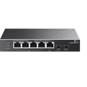 TP-Link 4x Gigabit PoE+ Ports* 1x Gigabit non-PoE Port” 56 W PoE Power* Desktop Steel Case* Plug and Play