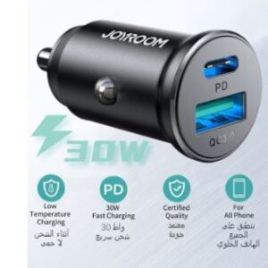 JOYROOM 30W Super Mini All-Metal Car Charger – Upgraded 2025, Dual Port PD & QC 3.0 Fast Charging, Scratch-Resistant & Heat-Resistant Design